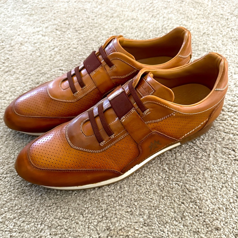 Mezlan Laceless Patina Sz 11 Tan Leather Dress Sneakers